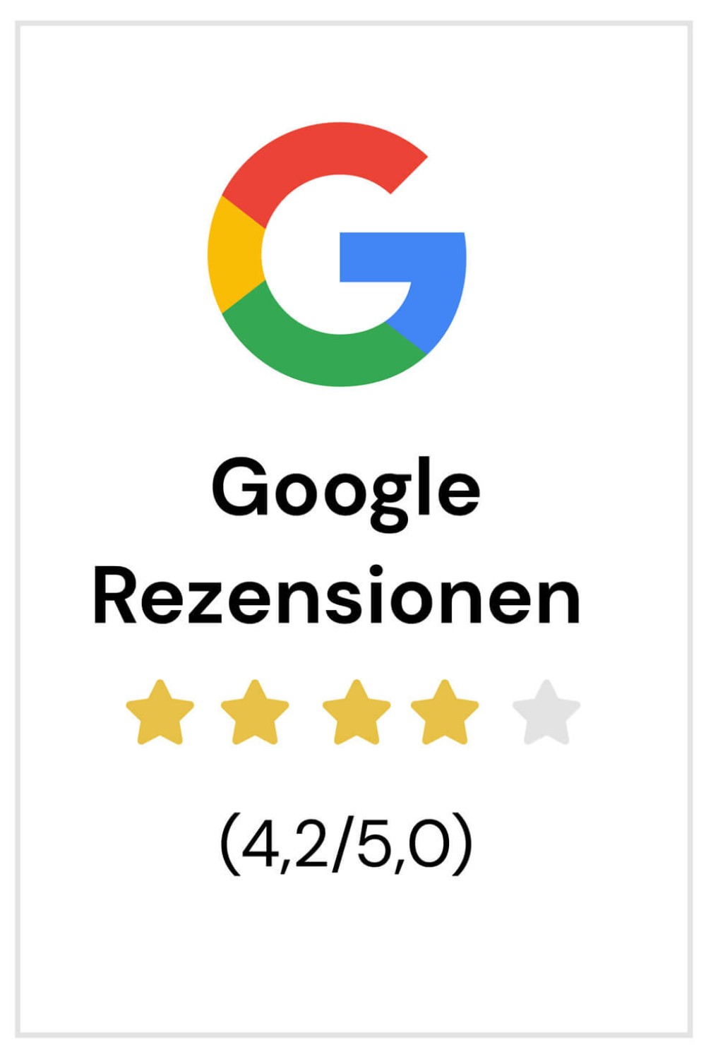 Google Rezensionen Google–Nutzer Bewertung 4,2 Sterne von 5 Sternen